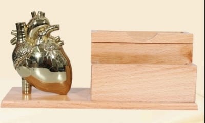 metal table top box with golden heart